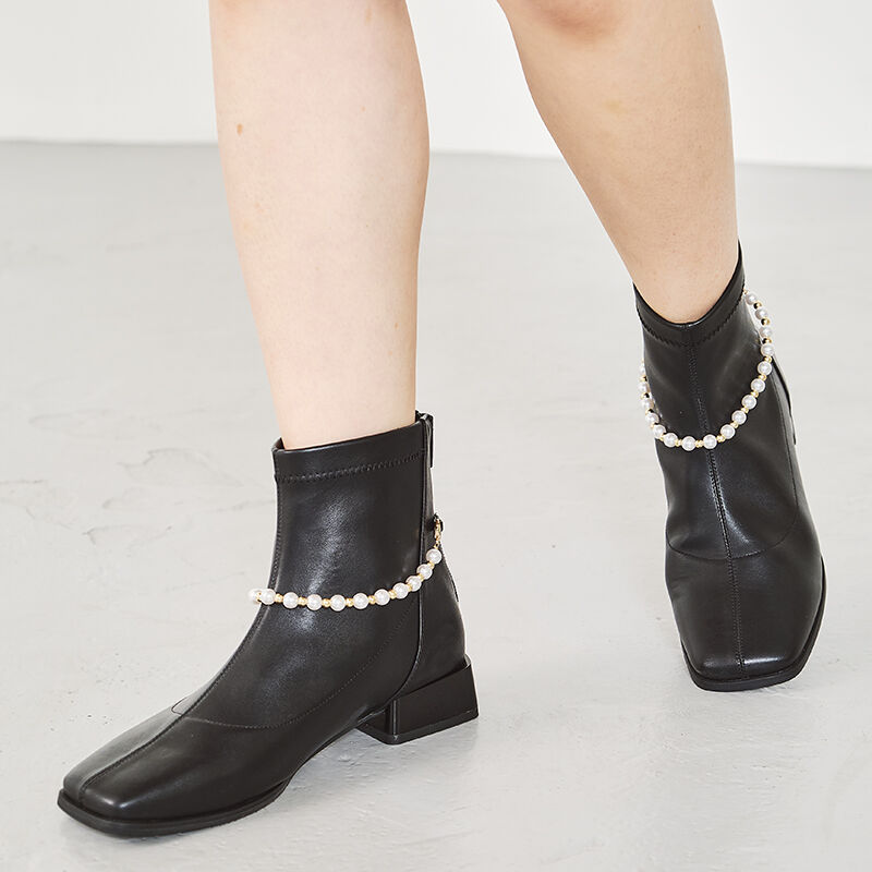 ORiental TRaffic「2wayパールチェーンストレッチブーツ/21418」|ショートブーツ|BLACK