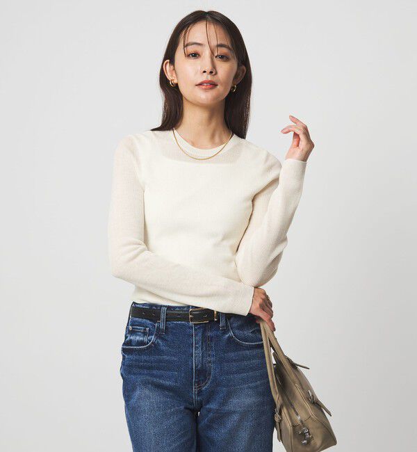 UNITED ARROWS green label relaxing「ウール シアー リブ クルーネック ニット ウォッシャブル」|ニット・セーター|OFF WHITE