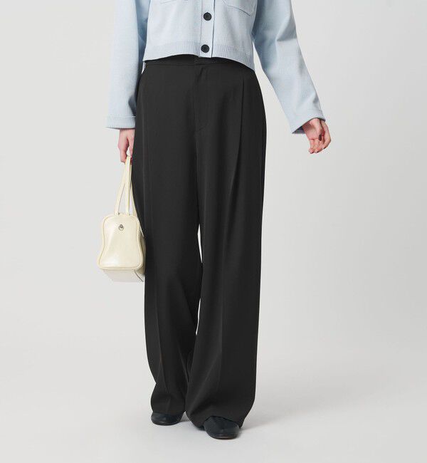 BEAUTY&YOUTH UNITED ARROWS「【WEB限定 Wardrobe DAILY MINIMAL】ダブルクロス タックワイドストレートパンツ -ウォッシャブル-」|スラックス|BLACK