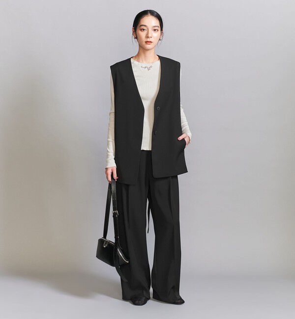 BEAUTY&YOUTH UNITED ARROWS「【WEB限定 Wardrobe DAILY MINIMAL】ダブルクロス タックワイドストレートパンツ -ウォッシャブル-」|スラックス|