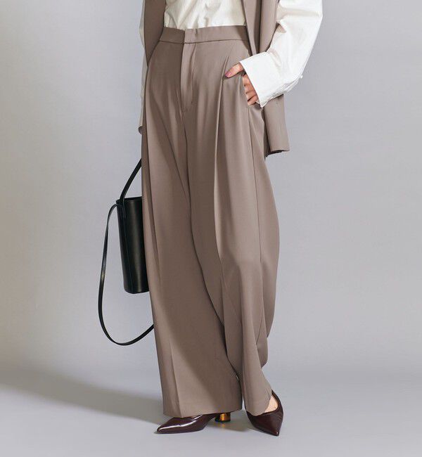 BEAUTY&YOUTH UNITED ARROWS「【WEB限定 Wardrobe DAILY MINIMAL】ダブルクロス タックワイドストレートパンツ -ウォッシャブル-」|スラックス|