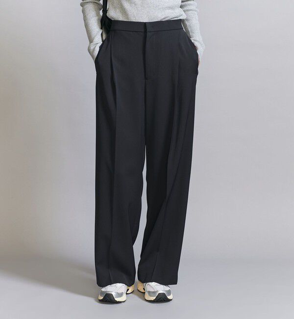 BEAUTY&YOUTH UNITED ARROWS「【WEB限定 Wardrobe DAILY MINIMAL】ダブルクロス タックワイドストレートパンツ -ウォッシャブル-」|スラックス|