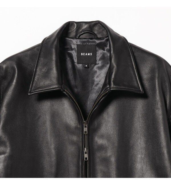 BEAMS「ワイドフィット レザー ジップブルゾン」|ブルゾン・スタジャン|