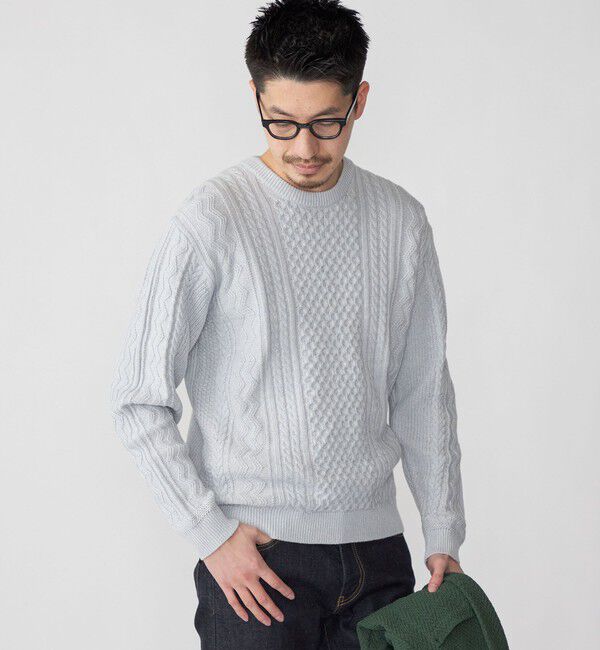 SHIPS「SHIPS:〈手洗い可能〉リネン/コットン TEXBRID(R) ランダムアラン クルーネックニット」|ニット・セーター|