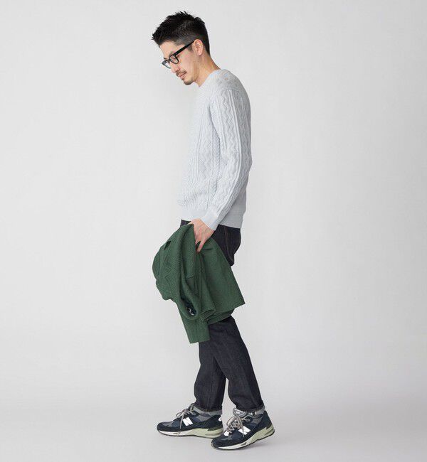 SHIPS「SHIPS:〈手洗い可能〉リネン/コットン TEXBRID(R) ランダムアラン クルーネックニット」|ニット・セーター|