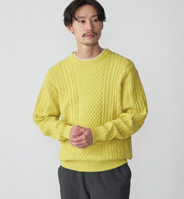 SHIPS「SHIPS:〈手洗い可能〉リネン/コットン TEXBRID(R) ランダムアラン クルーネックニット」|ニット・セーター|