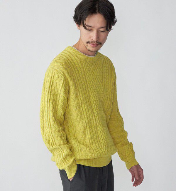 SHIPS「SHIPS:〈手洗い可能〉リネン/コットン TEXBRID(R) ランダムアラン クルーネックニット」|ニット・セーター|