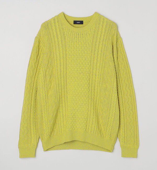 SHIPS「SHIPS:〈手洗い可能〉リネン/コットン TEXBRID(R) ランダムアラン クルーネックニット」|ニット・セーター|