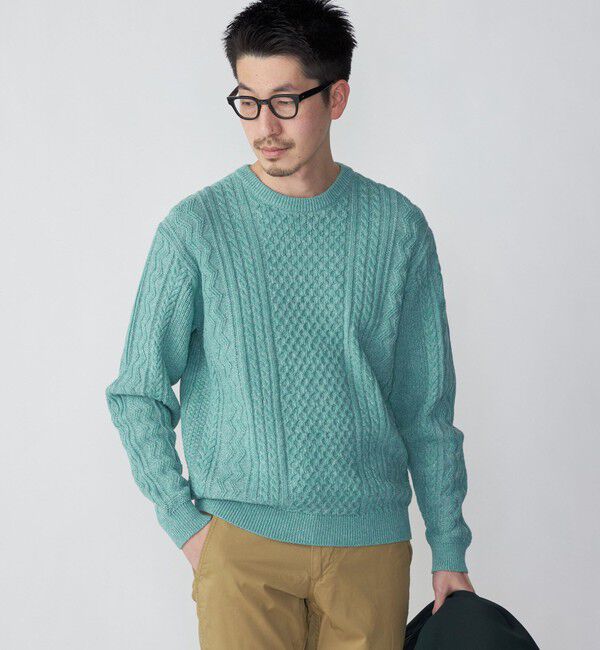 SHIPS「SHIPS:〈手洗い可能〉リネン/コットン TEXBRID(R) ランダムアラン クルーネックニット」|ニット・セーター|