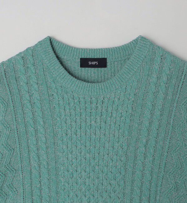SHIPS「SHIPS:〈手洗い可能〉リネン/コットン TEXBRID(R) ランダムアラン クルーネックニット」|ニット・セーター|