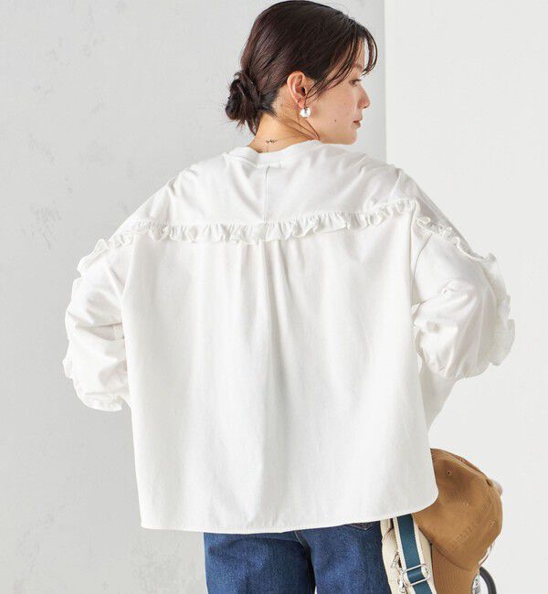 SHIPS for women「〈洗濯機可能〉ロング リブ スリーブ フリル カットソー」|Tシャツ・カットソー|