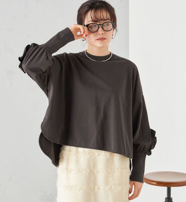 SHIPS for women「〈洗濯機可能〉ロング リブ スリーブ フリル カットソー」|Tシャツ・カットソー|