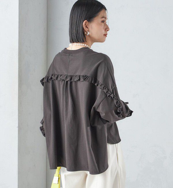 SHIPS for women「〈洗濯機可能〉ロング リブ スリーブ フリル カットソー」|Tシャツ・カットソー|