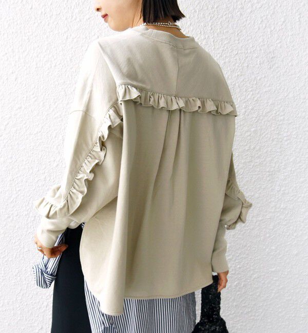 SHIPS for women「〈洗濯機可能〉ロング リブ スリーブ フリル カットソー」|Tシャツ・カットソー|