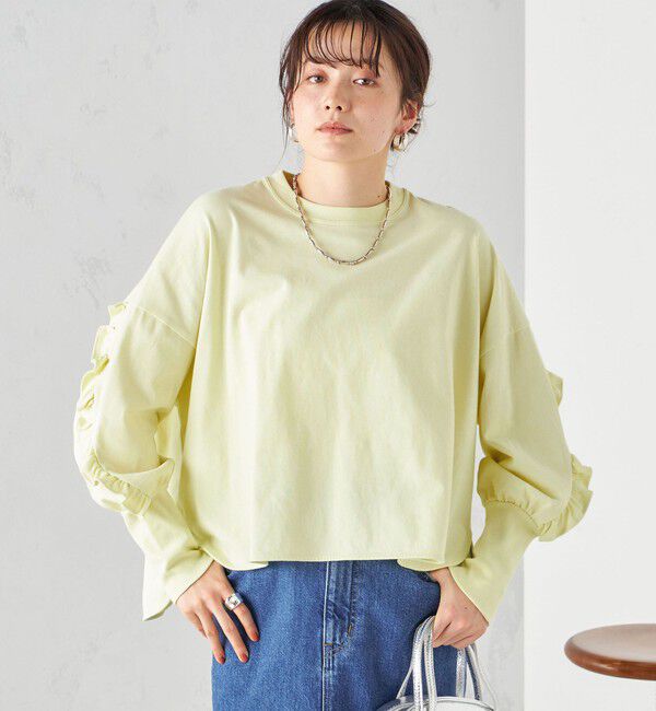 SHIPS for women「〈洗濯機可能〉ロング リブ スリーブ フリル カットソー」|Tシャツ・カットソー|