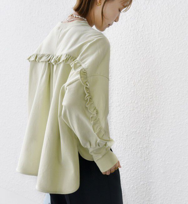 SHIPS for women「〈洗濯機可能〉ロング リブ スリーブ フリル カットソー」|Tシャツ・カットソー|