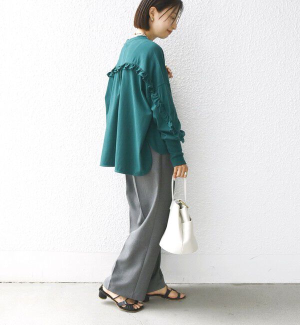 SHIPS for women「〈洗濯機可能〉ロング リブ スリーブ フリル カットソー」|Tシャツ・カットソー|