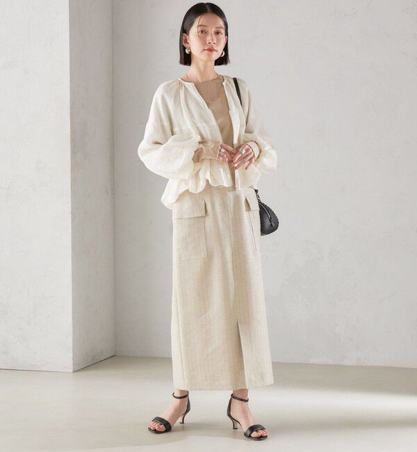 SHIPS for women「麻混 ストライプ 無地 ポケット タイト スカート ◇」|スカート|