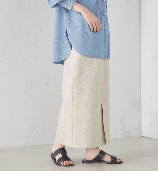 SHIPS for women「麻混 ストライプ 無地 ポケット タイト スカート ◇」|スカート|