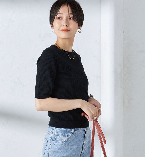 SHIPS for women「〈手洗い可能〉コットン ナイロン リブ ニット TEE」|ニット・セーター|
