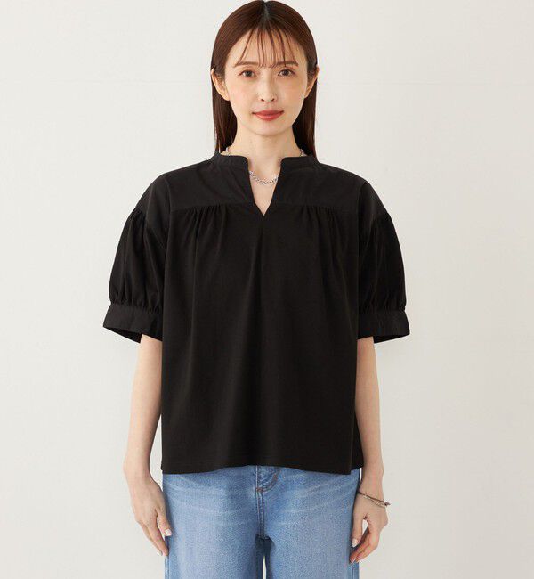 SHIPS Colors 「SHIPS Colors:〈手洗い可能〉ハイツイスト コンビ スキッパー プルオーバー」|Tシャツ・カットソー|