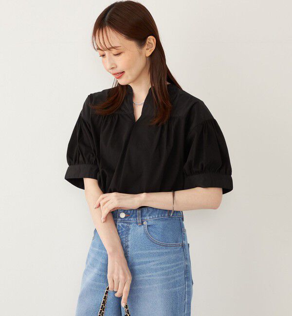 SHIPS Colors 「SHIPS Colors:〈手洗い可能〉ハイツイスト コンビ スキッパー プルオーバー」|Tシャツ・カットソー|