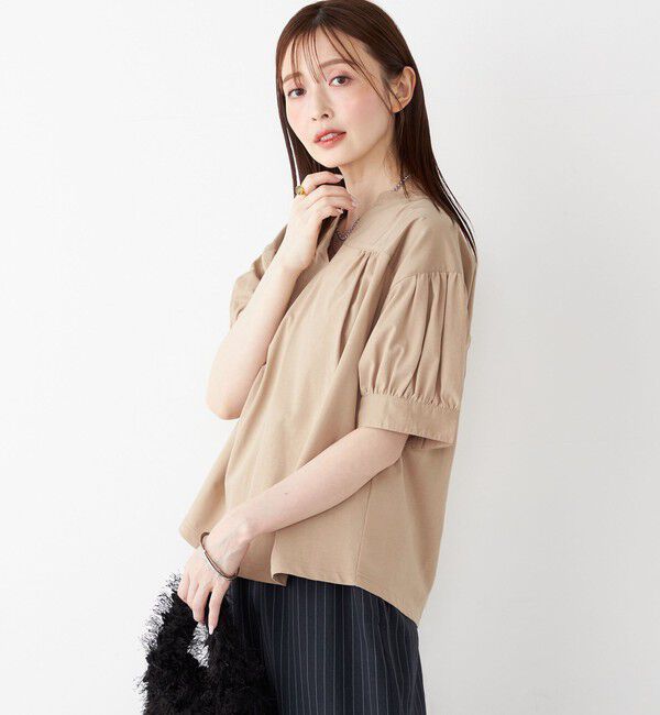 SHIPS Colors 「SHIPS Colors:〈手洗い可能〉ハイツイスト コンビ スキッパー プルオーバー」|Tシャツ・カットソー|