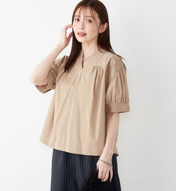 SHIPS Colors 「SHIPS Colors:〈手洗い可能〉ハイツイスト コンビ スキッパー プルオーバー」|Tシャツ・カットソー|