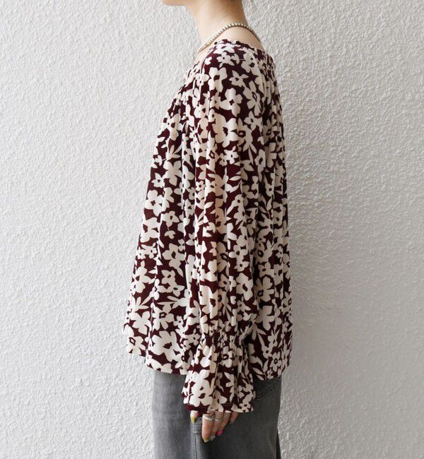 SHIPS any「SHIPS any:〈洗濯機可能〉フラワー ポリエステル ベロア シャーリング ブラウス」|シャツ・ブラウス|