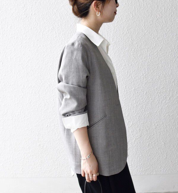 SHIPS any「SHIPS any:〈洗濯機可能〉ウーステッド Vネック ノーカラー ジャケット」|ノーカラージャケット|