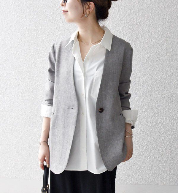 SHIPS any「SHIPS any:〈洗濯機可能〉ウーステッド Vネック ノーカラー ジャケット」|ノーカラージャケット|