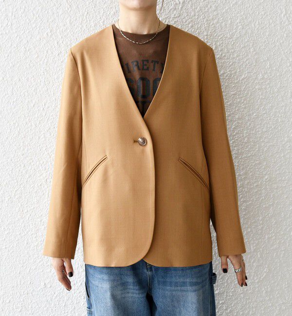 SHIPS any「SHIPS any:〈洗濯機可能〉ウーステッド Vネック ノーカラー ジャケット」|ノーカラージャケット|