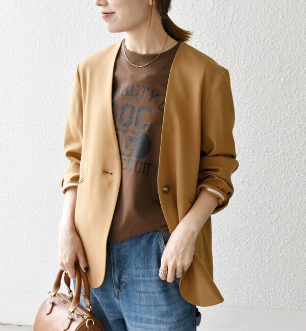 SHIPS any「SHIPS any:〈洗濯機可能〉ウーステッド Vネック ノーカラー ジャケット」|ノーカラージャケット|