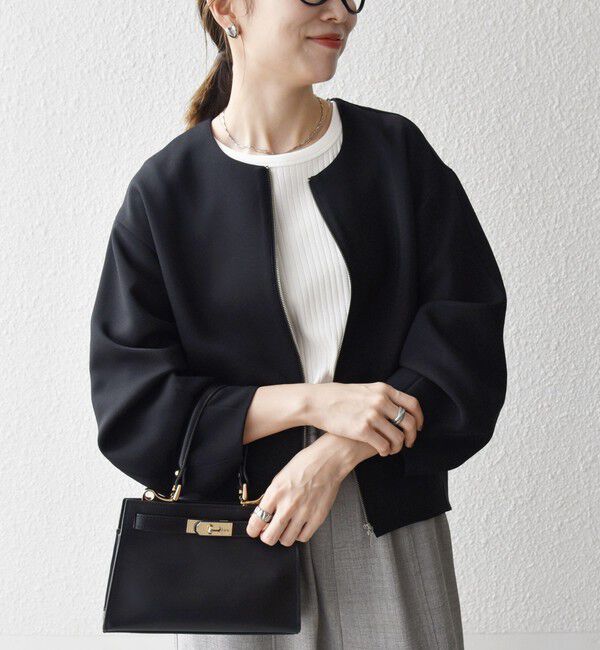 SHIPS any「SHIPS any:〈洗濯機可能〉ダブルクロス ノーカラー ジップ ブルゾン［NAVY BLUE］」|ノーカラージャケット|