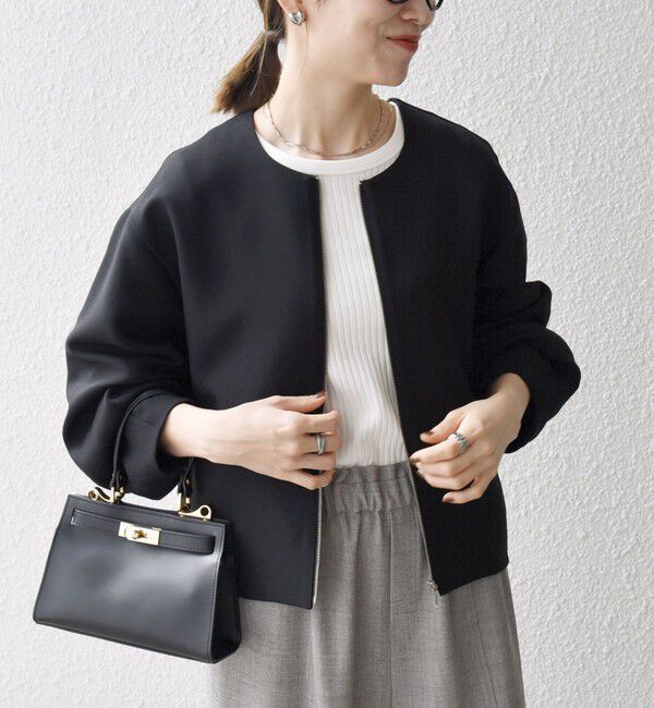 SHIPS any「SHIPS any:〈洗濯機可能〉ダブルクロス ノーカラー ジップ ブルゾン［NAVY BLUE］」|ノーカラージャケット|