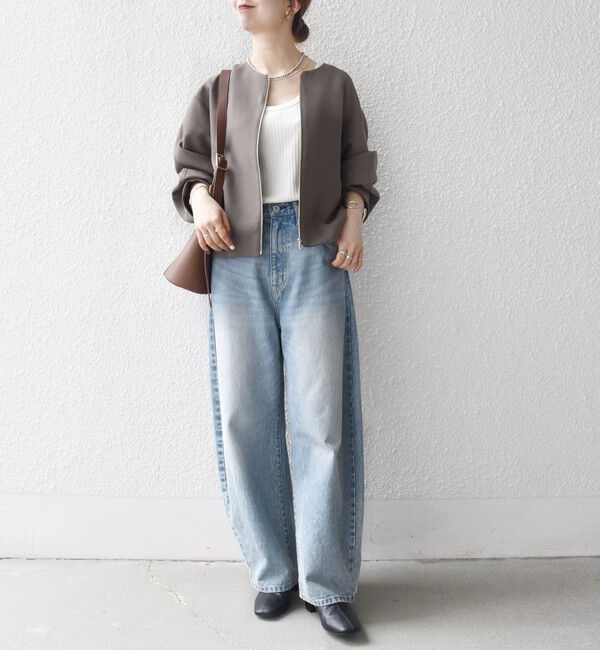 SHIPS any「SHIPS any:〈洗濯機可能〉ダブルクロス ノーカラー ジップ ブルゾン［NAVY BLUE］」|ノーカラージャケット|