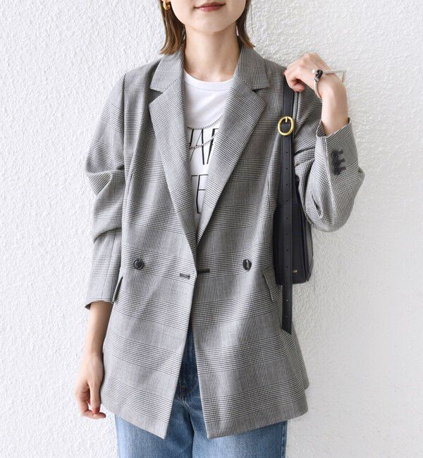 SHIPS for women「〈手洗い可能〉ウォッシャブル ウール チェック ダブル ジャケット」|テーラードジャケット|
