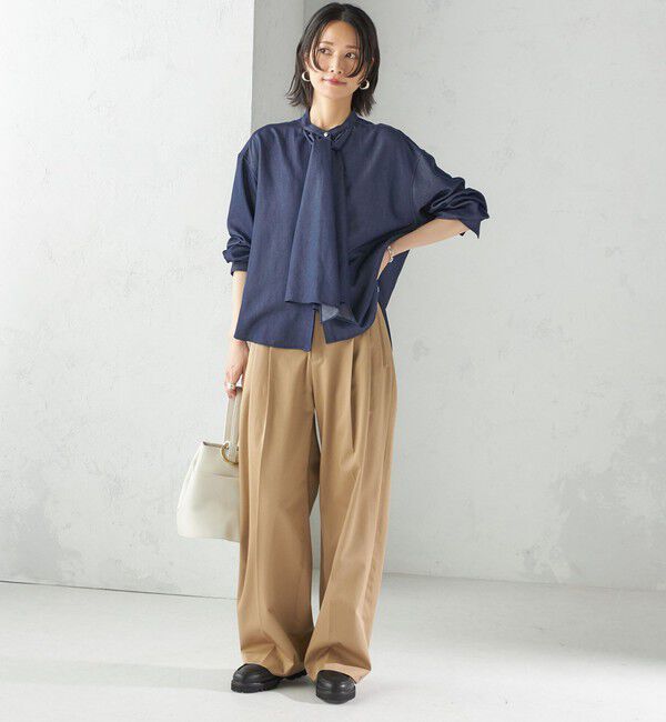 SHIPS for women「〈手洗い可能〉デニム ライク リボン タイ ブラウス」|シャツ・ブラウス|