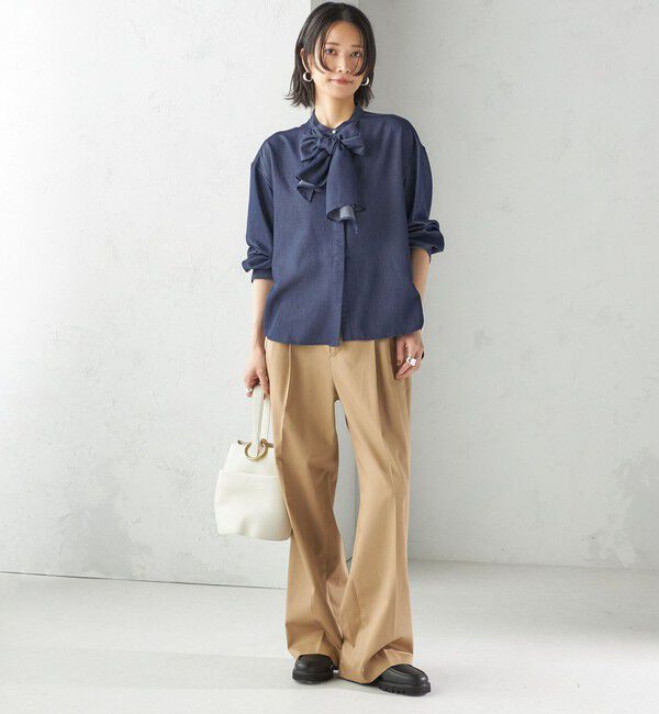 SHIPS for women「〈手洗い可能〉デニム ライク リボン タイ ブラウス」|シャツ・ブラウス|