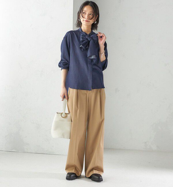 SHIPS for women「〈手洗い可能〉デニム ライク リボン タイ ブラウス」|シャツ・ブラウス|