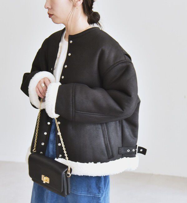 quaranciel「quaranciel: ムートンライク ボア ボンディング ノーカラー スナップ ブルゾン」|その他|