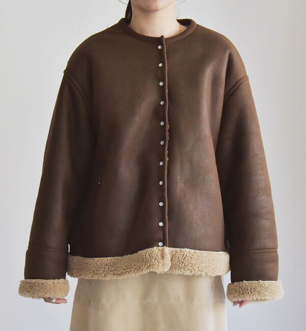 quaranciel「quaranciel: ムートンライク ボア ボンディング ノーカラー スナップ ブルゾン」|その他|