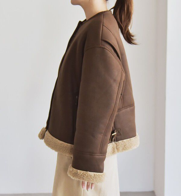 quaranciel「quaranciel: ムートンライク ボア ボンディング ノーカラー スナップ ブルゾン」|その他|