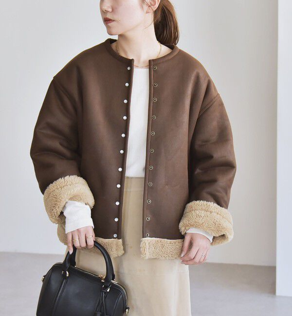 quaranciel「quaranciel: ムートンライク ボア ボンディング ノーカラー スナップ ブルゾン」|その他|