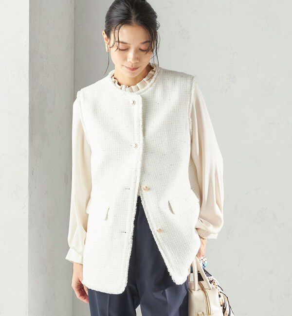 SHIPS for women「ランダム ラメ ノーカラー ボックス ジレ（セレモニー対応可）」|ベスト・ジレ|