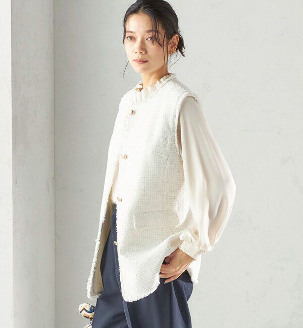 SHIPS for women「ランダム ラメ ノーカラー ボックス ジレ（セレモニー対応可）」|ベスト・ジレ|