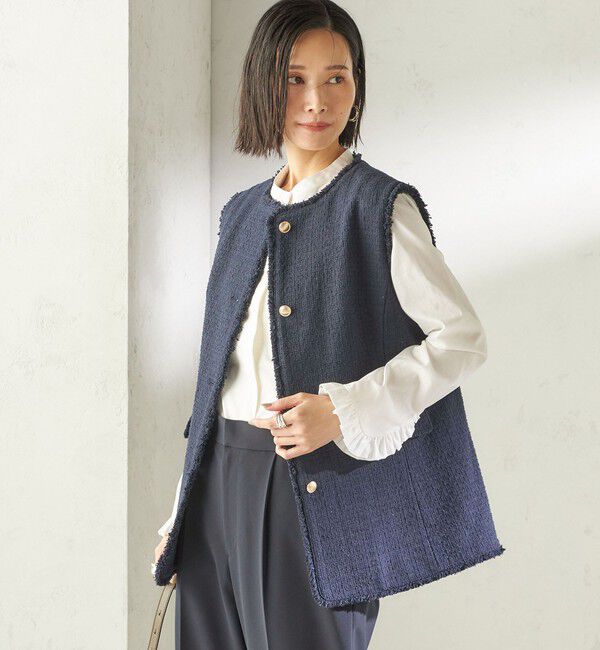 SHIPS for women「ランダム ラメ ノーカラー ボックス ジレ（セレモニー対応可）」|ベスト・ジレ|