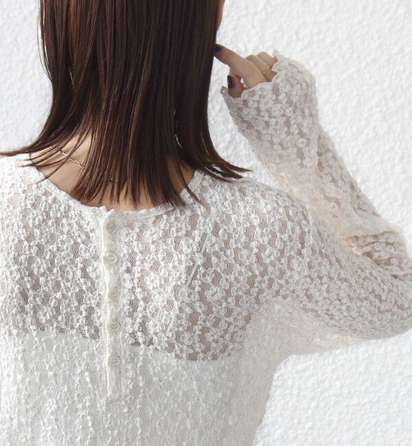 SHIPS for women「〈手洗い可能〉ラメ ラッセル レース ヘンリー ネック 2WAY プルオーバー」|Tシャツ・カットソー|オフホワイト