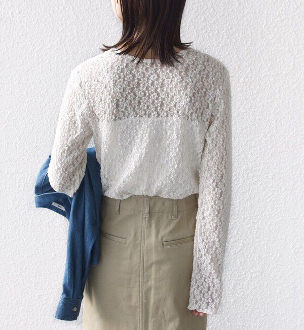 SHIPS for women「〈手洗い可能〉ラメ ラッセル レース ヘンリー ネック 2WAY プルオーバー」|Tシャツ・カットソー|