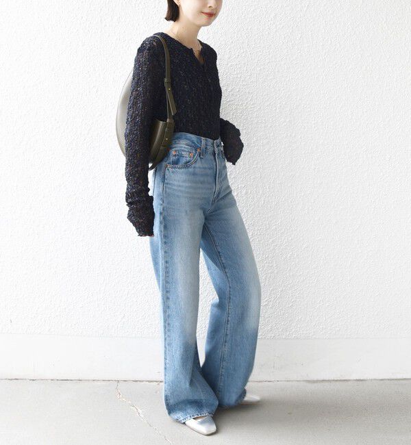 SHIPS for women「〈手洗い可能〉ラメ ラッセル レース ヘンリー ネック 2WAY プルオーバー」|Tシャツ・カットソー|